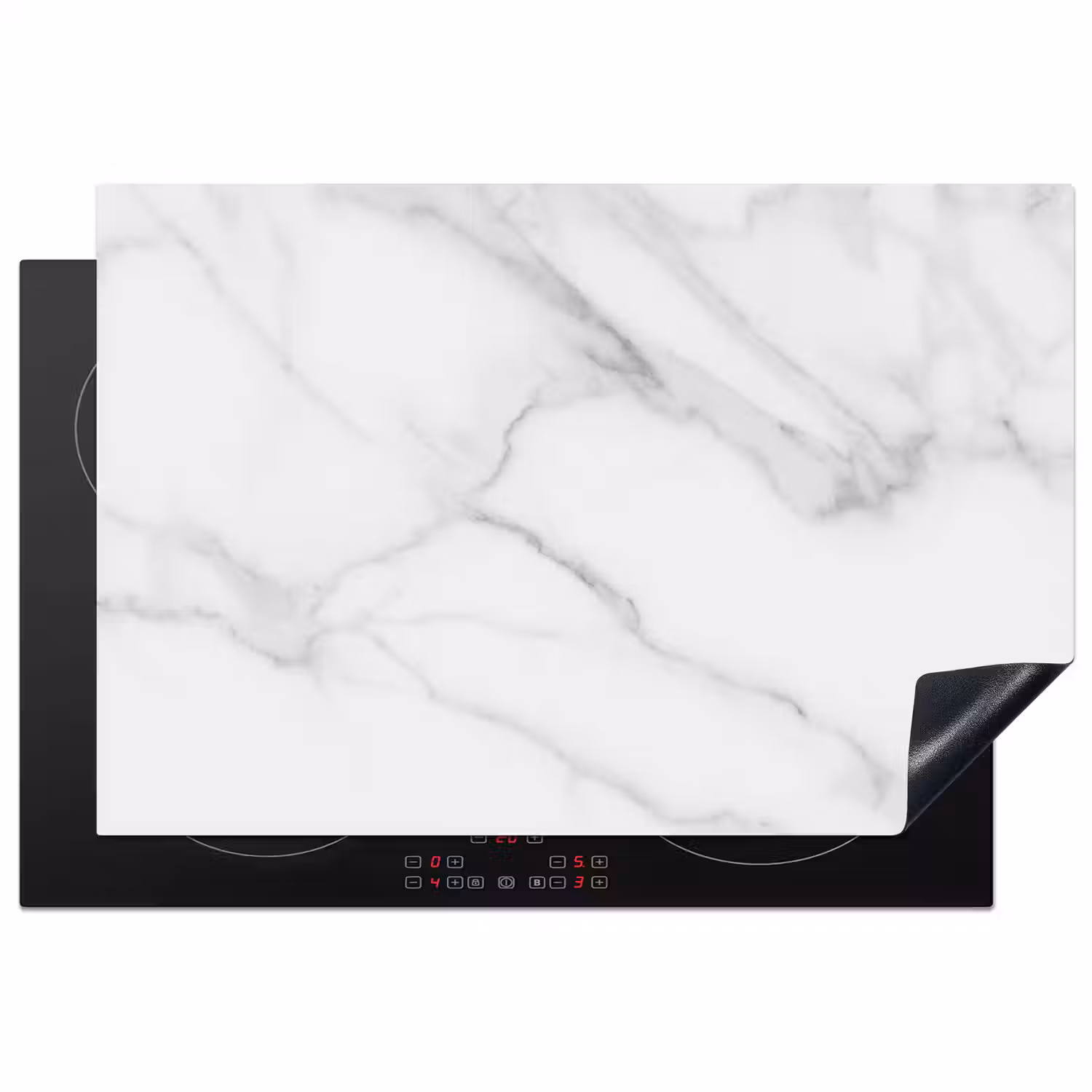 Marmer - Structuur - Wit - Grijs - Steen - Marmerlook Inductie beschermer vinyl 3mm klein -3d