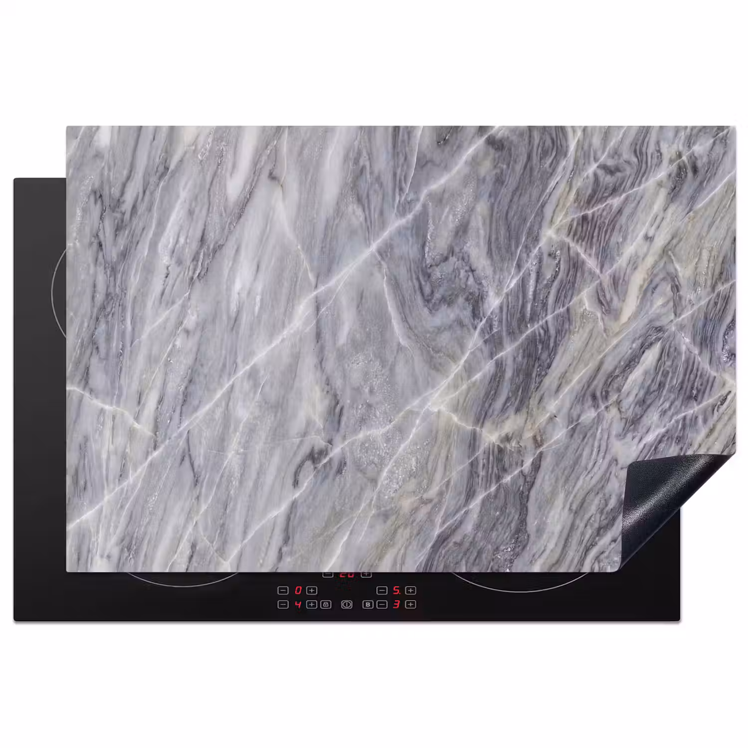 Marmer - Ader - Patroon - Abstract - Grijs Inductie beschermer vinyl 3mm klein -3d