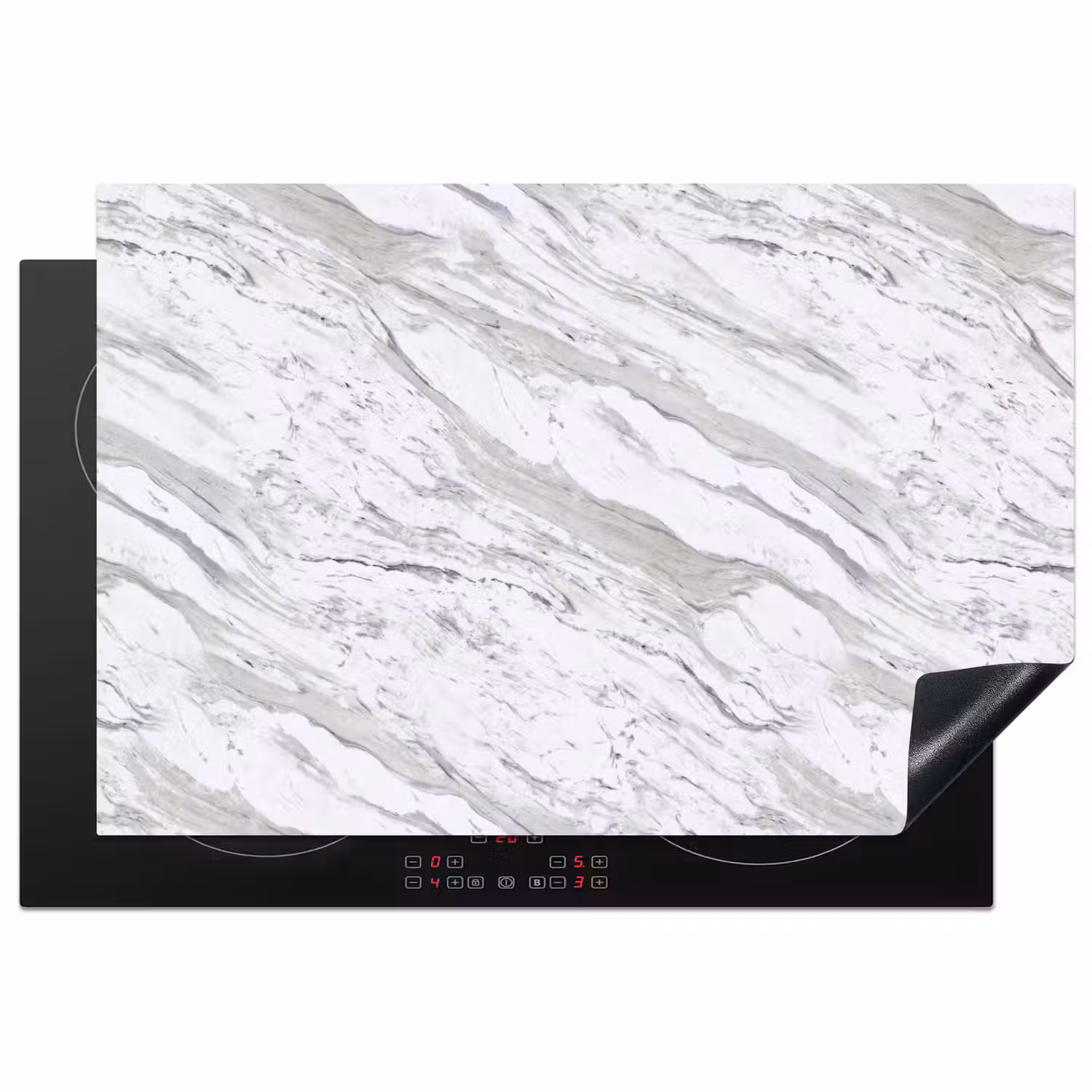 Marmer - Wit - Grijsgroen Inductie beschermer vinyl 3mm klein 276 -3d