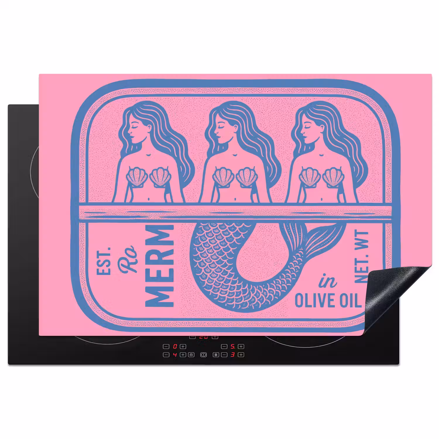 Meermin - Sardineblik - Illustratie - Roze - Retro Inductie beschermer vinyl 3mm klein -3d