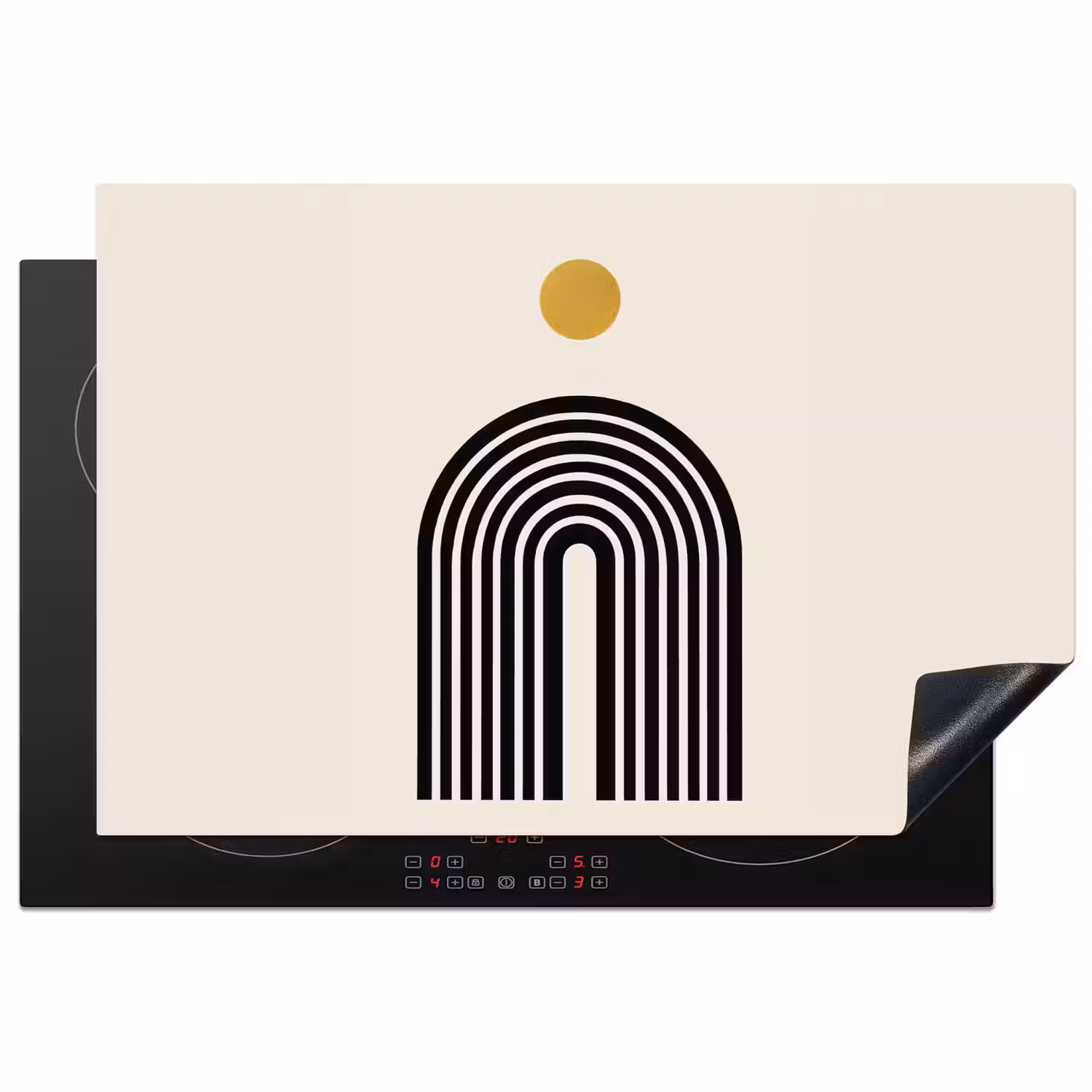 Minimalistisch - Zwarte boog - Gouden cirkel Inductie beschermer vinyl 3mm klein -3d