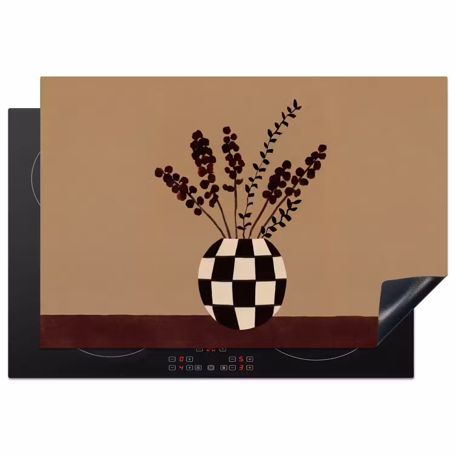 Minimalistisch - Vaas - Bloemen - Bruin Inductie beschermer vinyl 3mm klein -3d