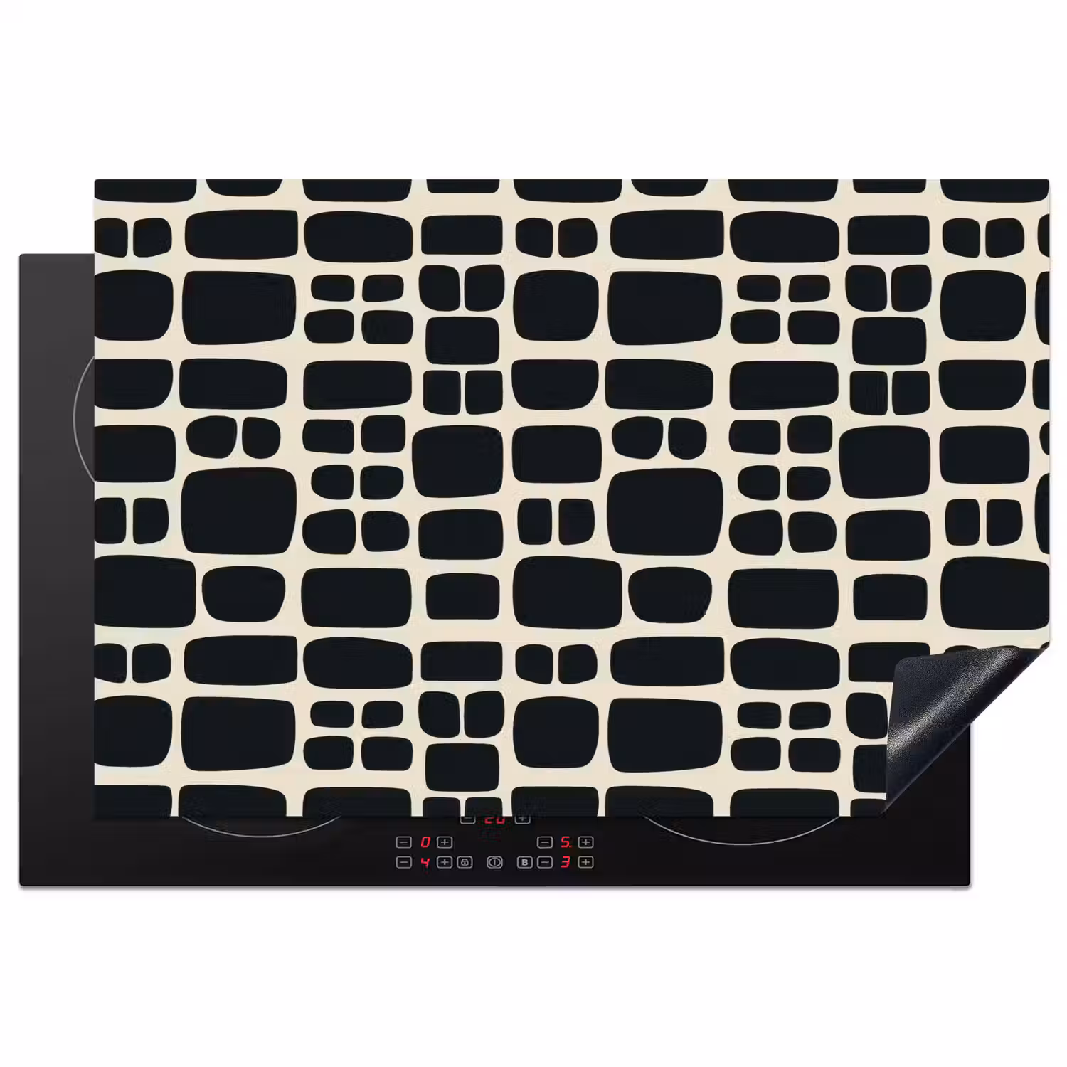Modern - Organisch - Zwart Inductie beschermer vinyl 3mm klein 276 -3d