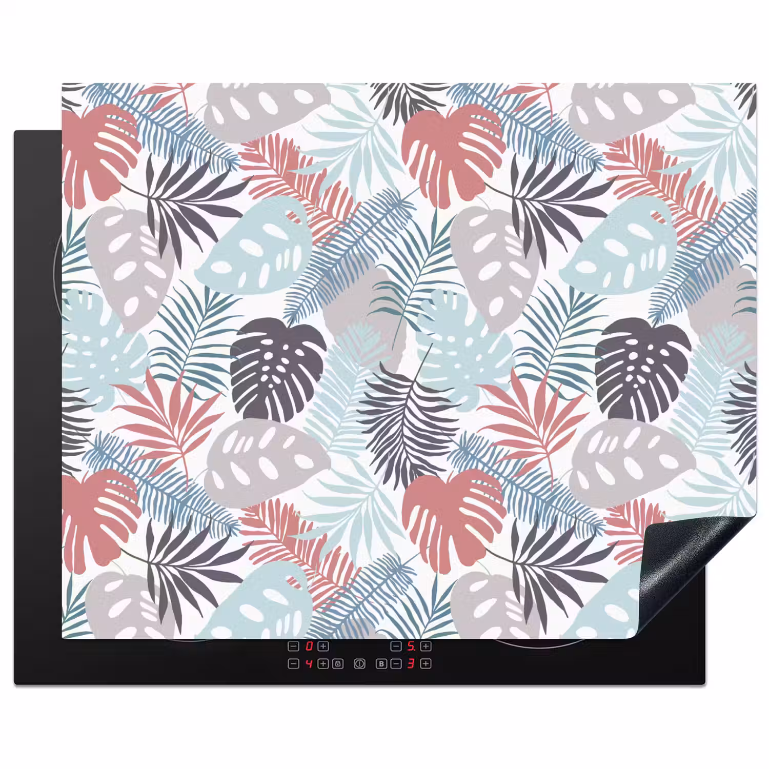 Monstera - Pastel - Bladeren - Tropical Inductie beschermer vinyl 3mm groot -3d