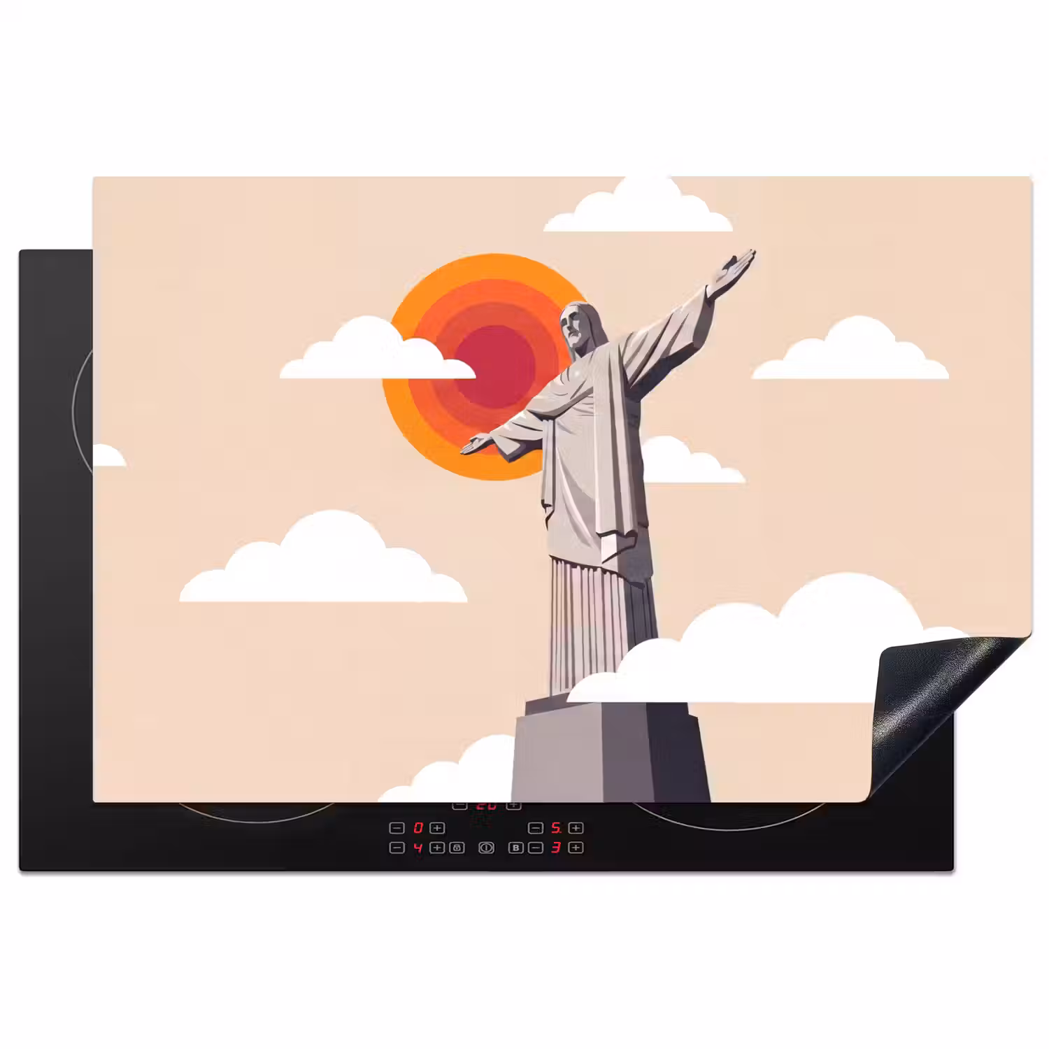 Monument - Stad - Zonsondergang - Minimalistisch - Oranje Inductie beschermer vinyl 3mm klein -3d