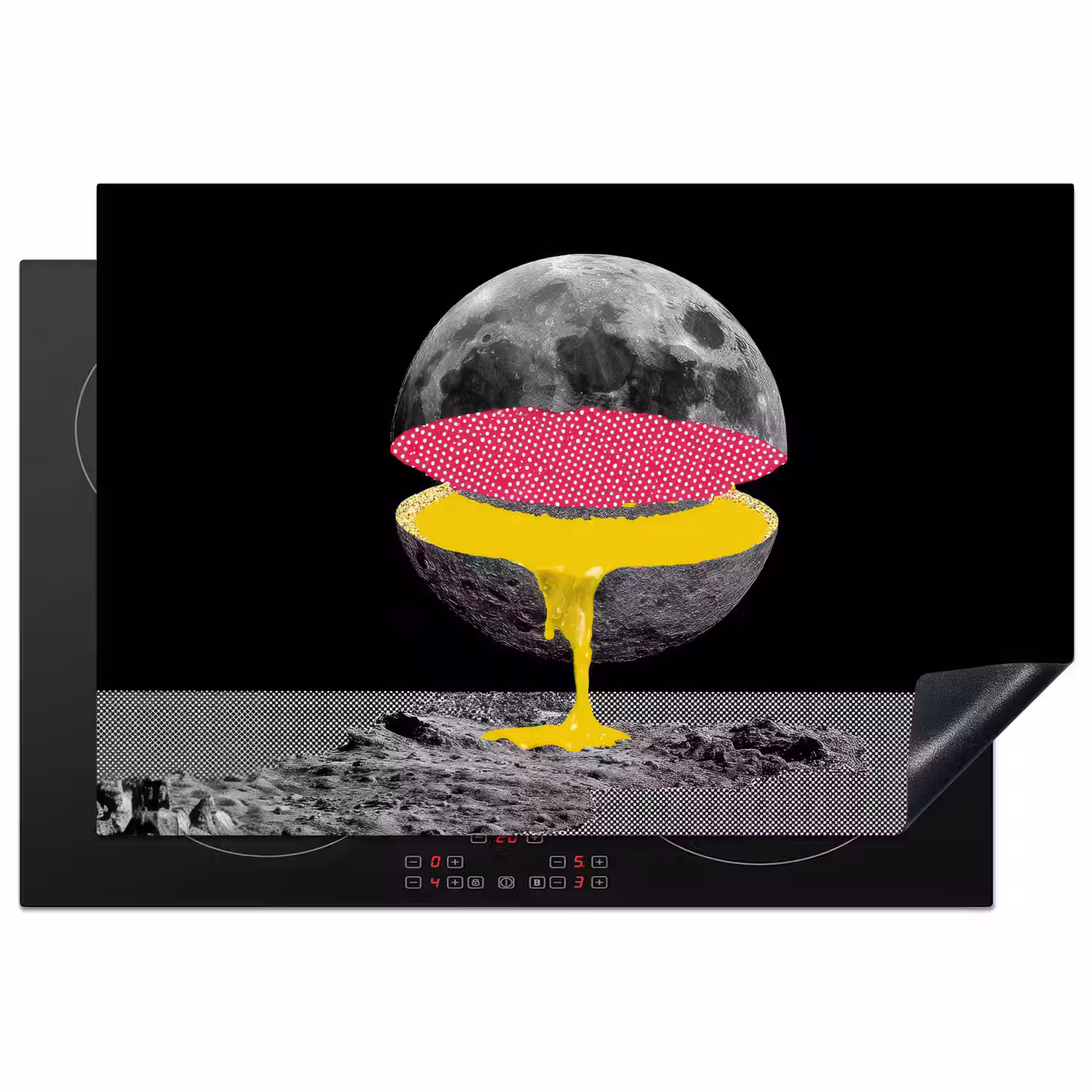 Maan - Geel - Roze - Zwart Inductie beschermer vinyl 3mm klein -3d