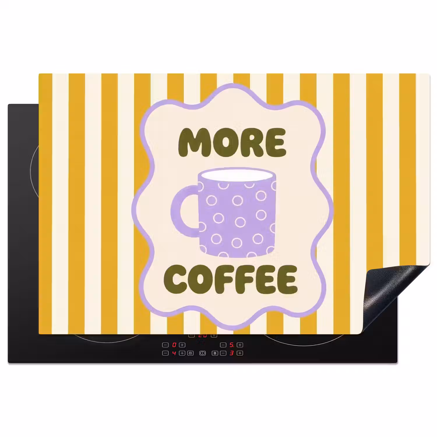 More coffee - Geel - Paars - Strepen - Mok Inductie beschermer vinyl 3mm klein -3d