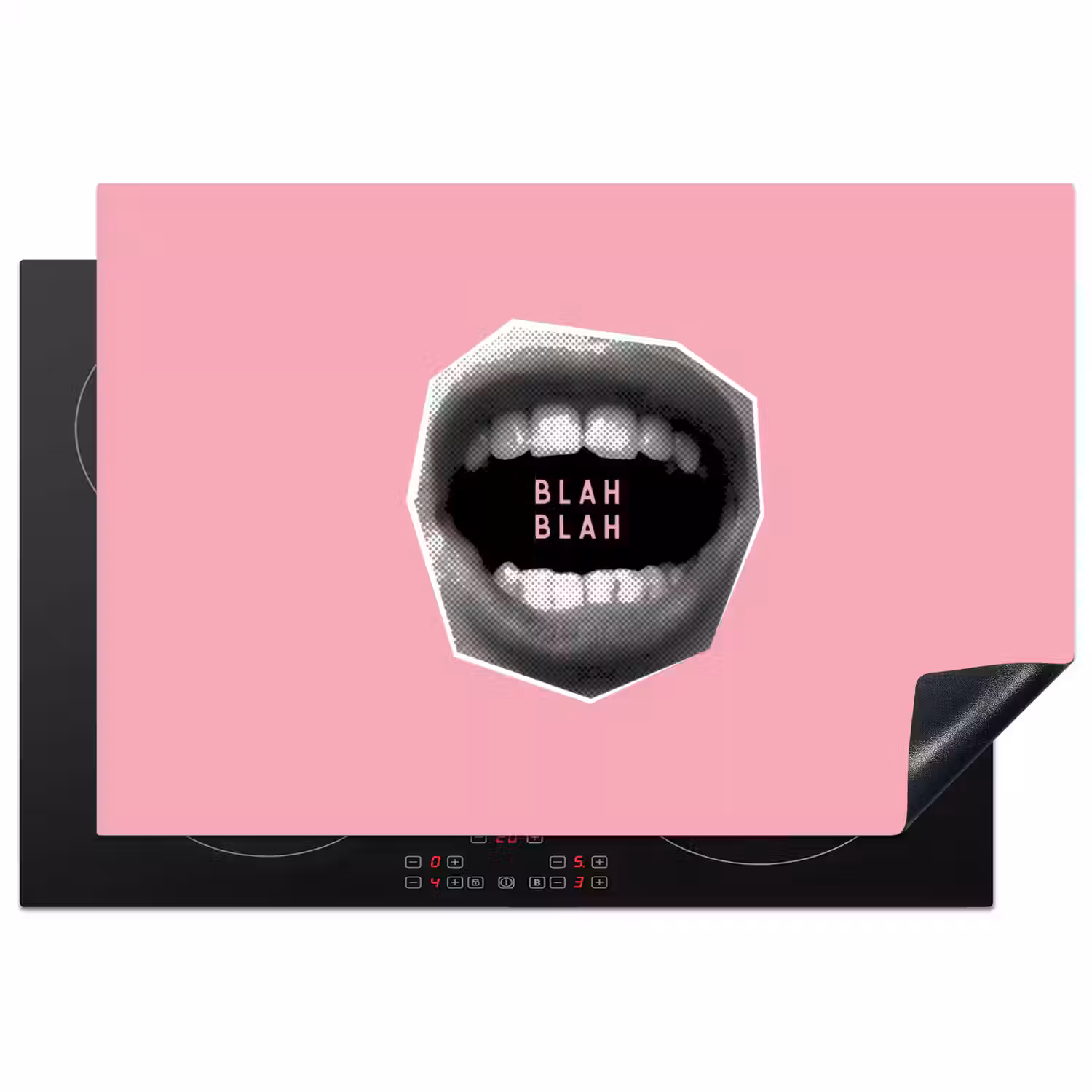 Mond - BLAH BLAH - Roze Inductie beschermer vinyl 3mm klein -3d