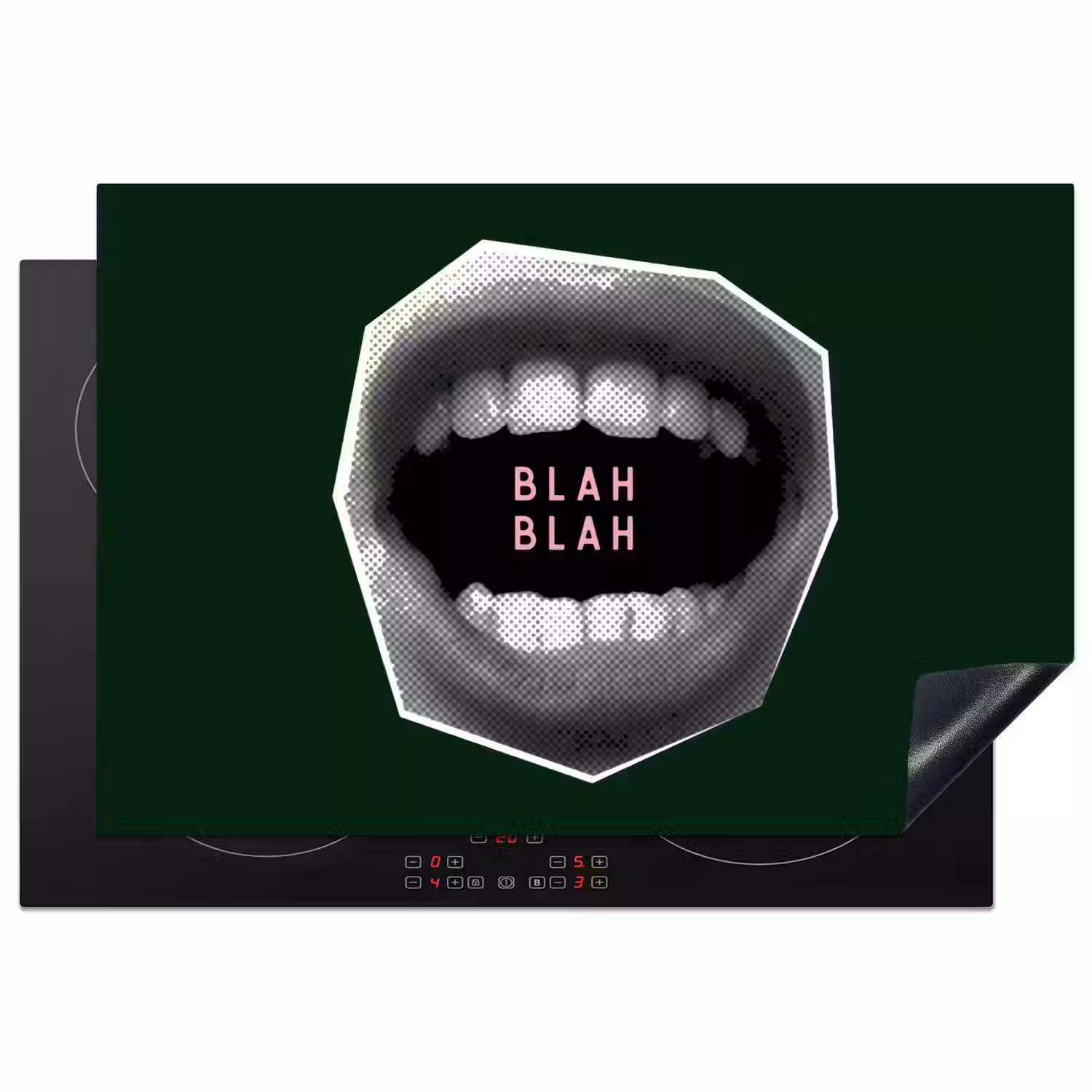 Mond - Groen - Illustratie - BLAH BLAH Inductie beschermer vinyl 3mm klein -3d