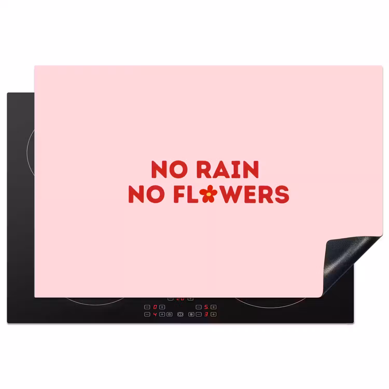 No rain no flowers - Minimalistisch - Roze - Bloem Inductie beschermer vinyl 3mm klein -3d