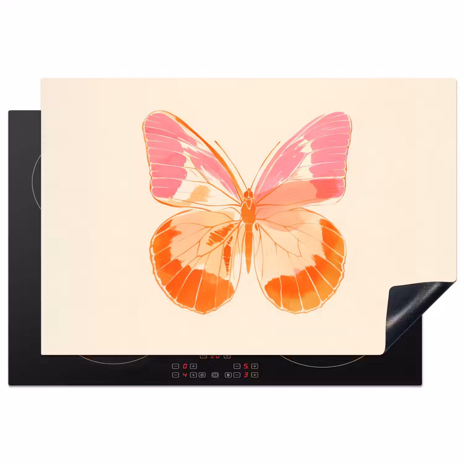 Oranje - Vlinder - Minimalistisch Inductie beschermer vinyl 3mm klein -3d