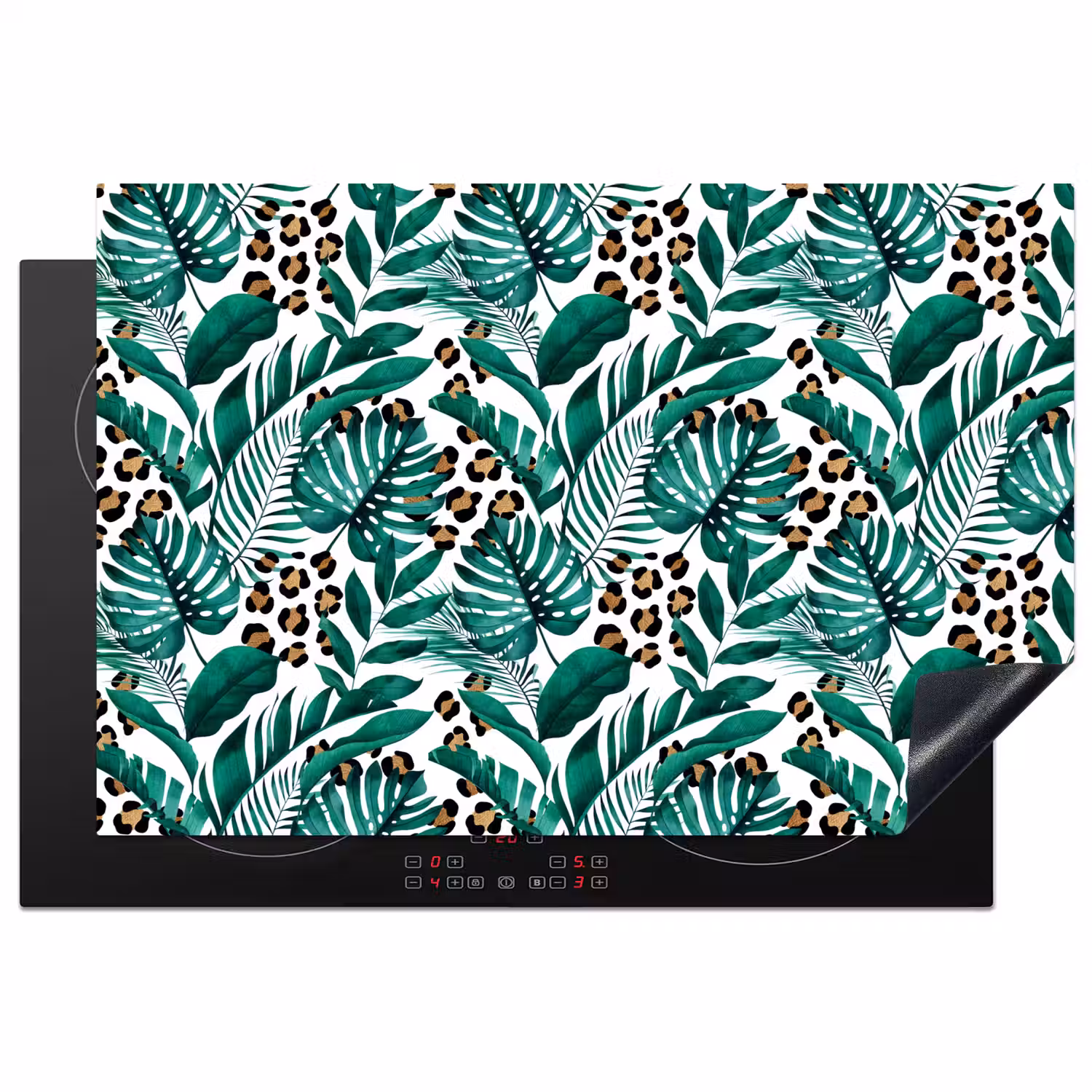 Palmblad - Panterprint - Tropical Inductie beschermer vinyl 3mm klein -3d