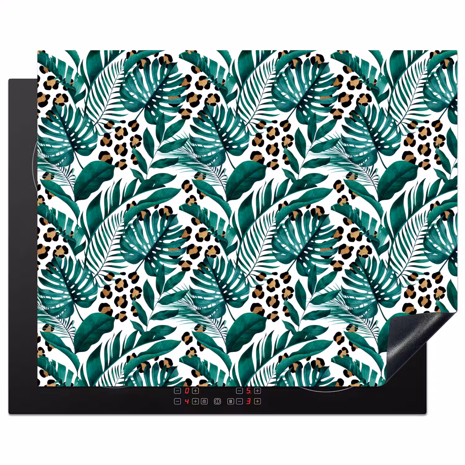 Inductie beschermer - Panterprint - Bladeren - Jungle - Afdekplaat voor kookplaat Inductie beschermer vinyl 3mm groot -3d
