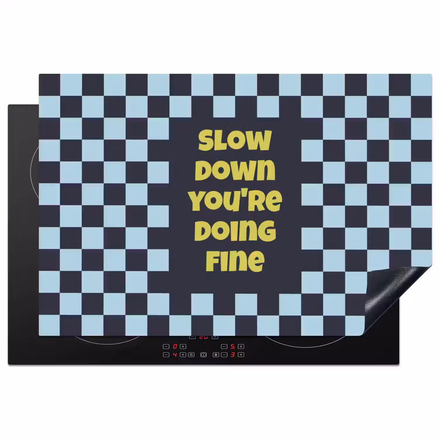 Patroon - Geblok - Blauw - Slow down you're doing fine Inductie beschermer vinyl 3mm klein -3d