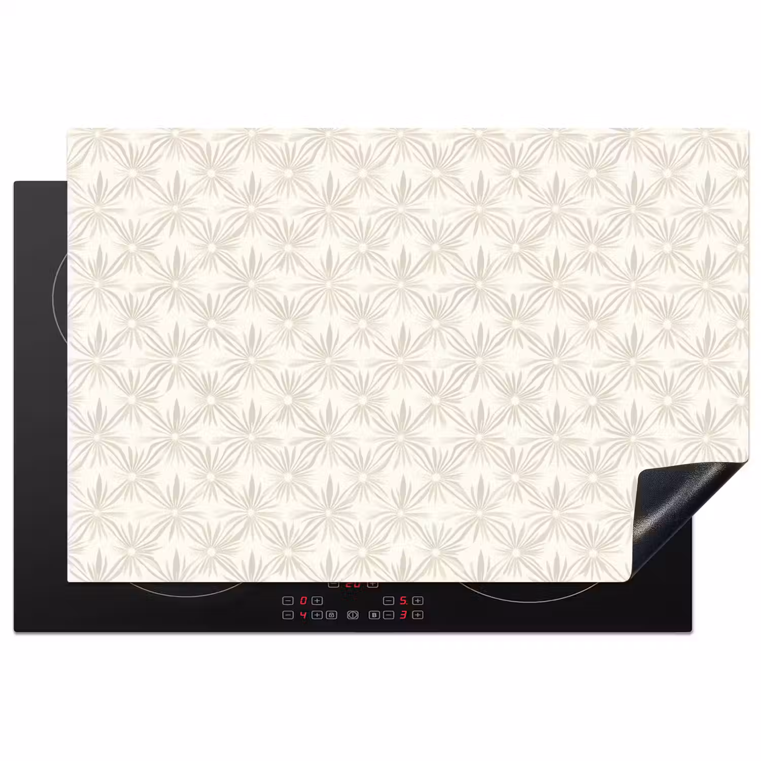 Patroon - Bloemen - Beige Inductie beschermer vinyl 3mm klein 276 -3d