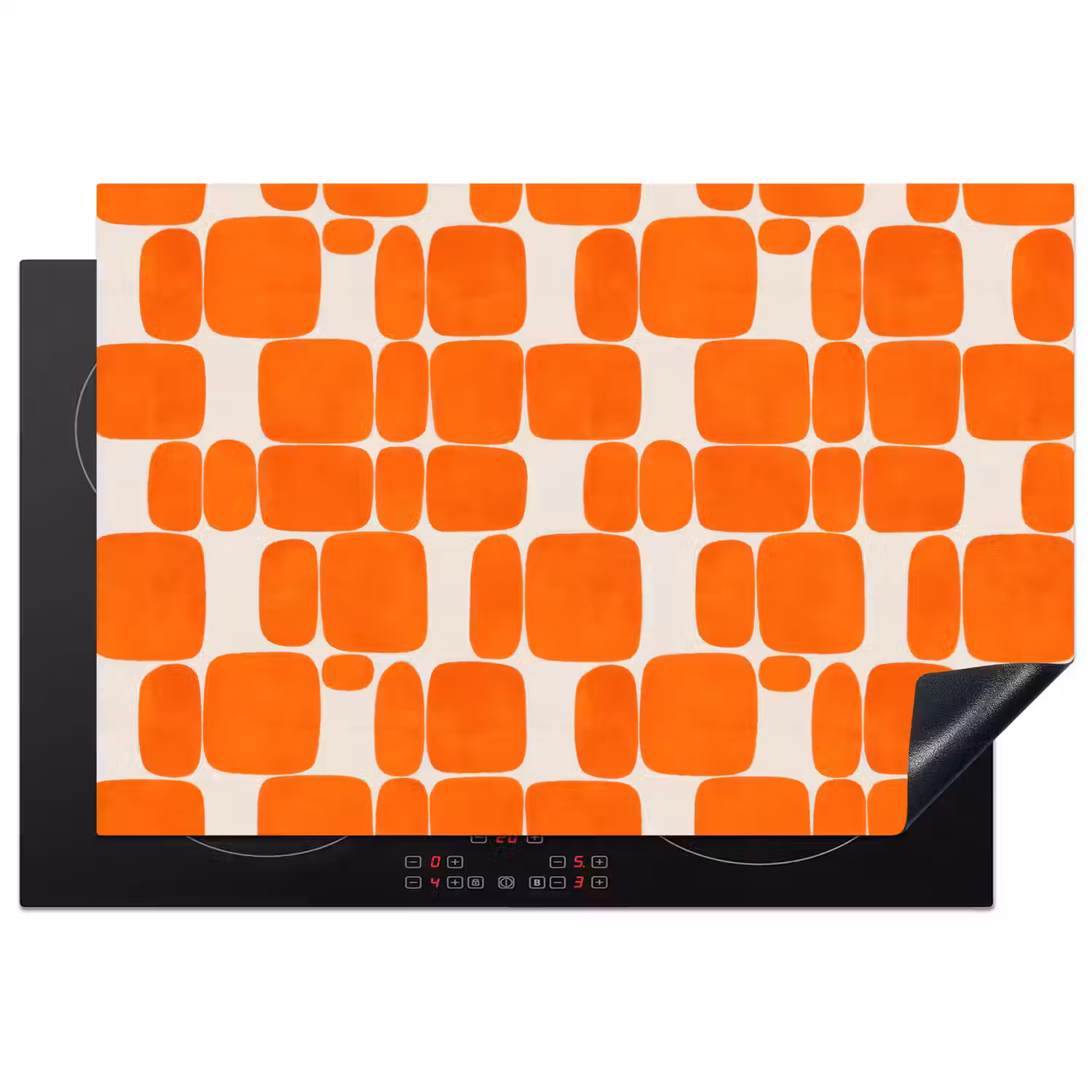 Patroon - Retro - Oranje Inductie beschermer vinyl 3mm klein 276 -3d