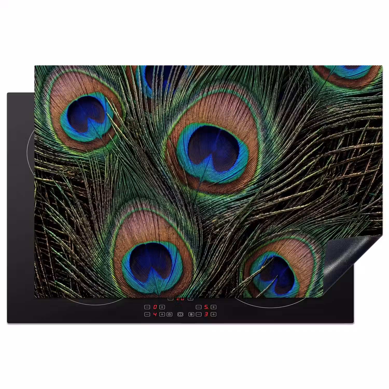 Pauwenveren - Klassiek - Groen Inductie beschermer vinyl 3mm klein -3d