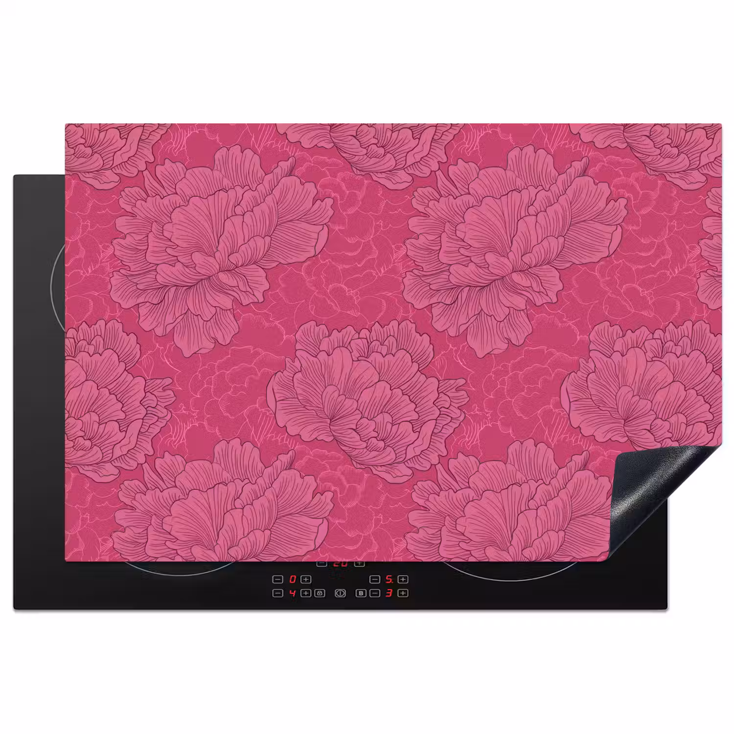 Pioenrozen - Energiek - Roze Inductie beschermer vinyl 3mm klein 276 -3d