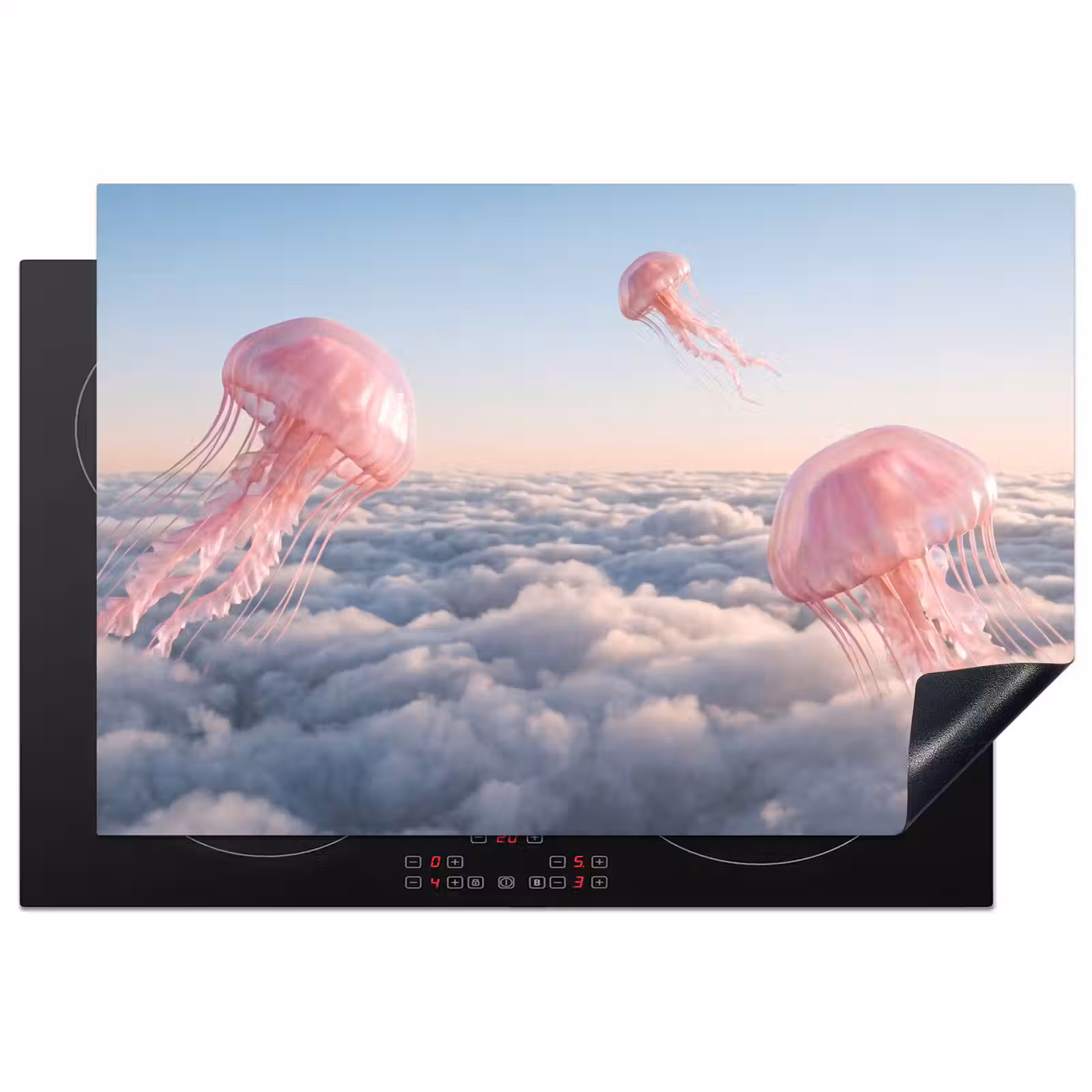 Induction Hob Cover - Pink Animal - Clouds - Roze dier - Wolken Inductie beschermer vinyl 3mm klein