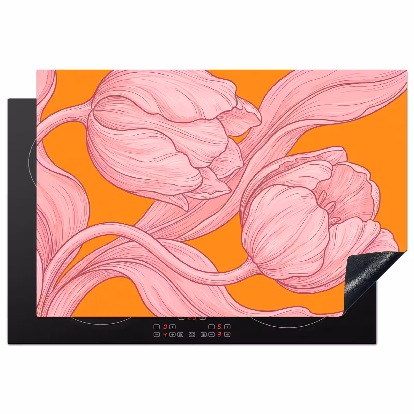 Induction Hob Cover - Pink Flowers - Modern - Roze bloemen - Modern Inductie beschermer vinyl 3mm klein