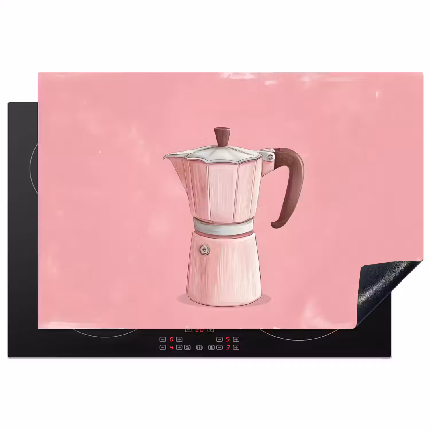 Roze - Mokkapot - Illustratie - Koffie Inductie beschermer vinyl 3mm klein -3d