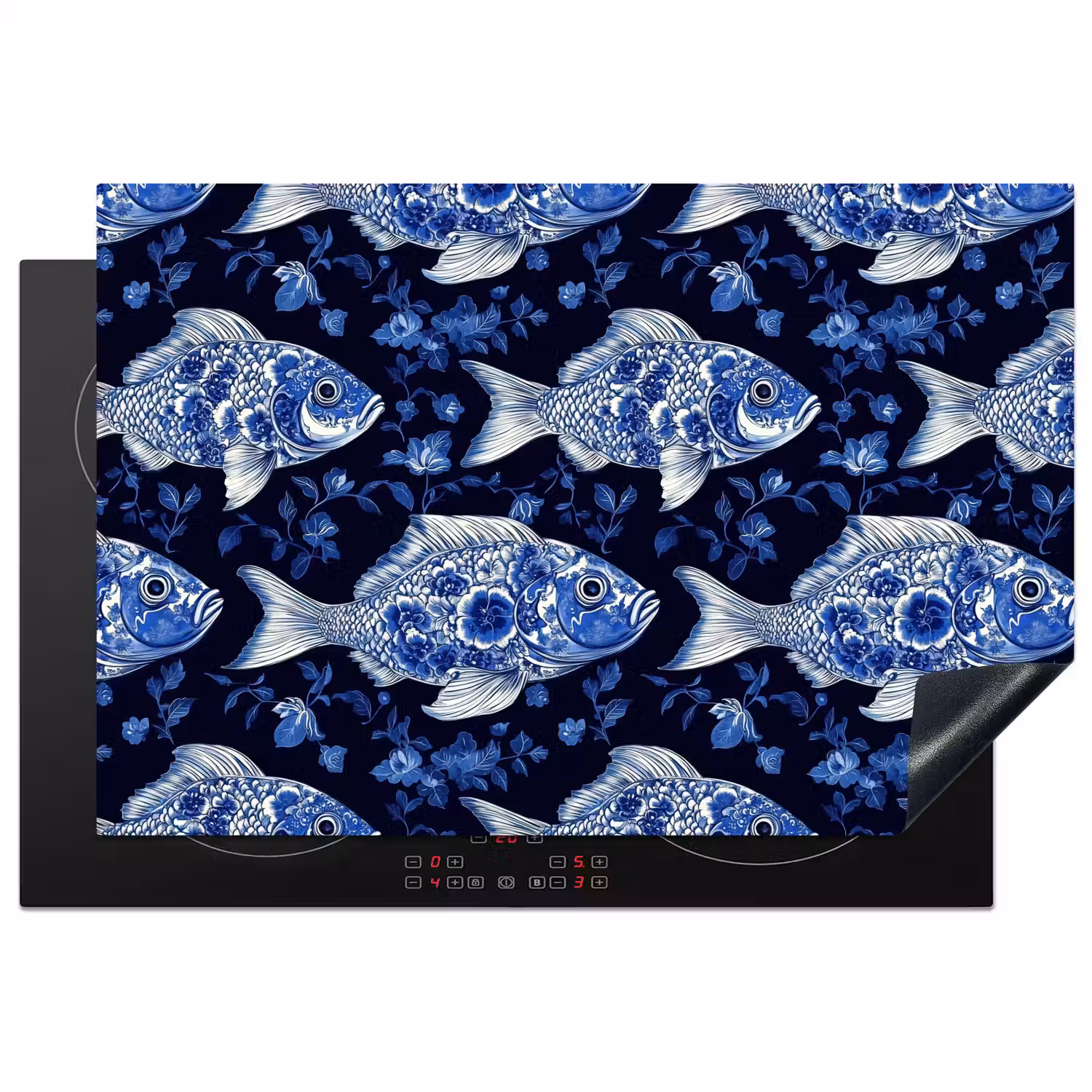 Vissen - Bloemen - Blauw Inductie beschermer vinyl 3mm klein 276 -3d