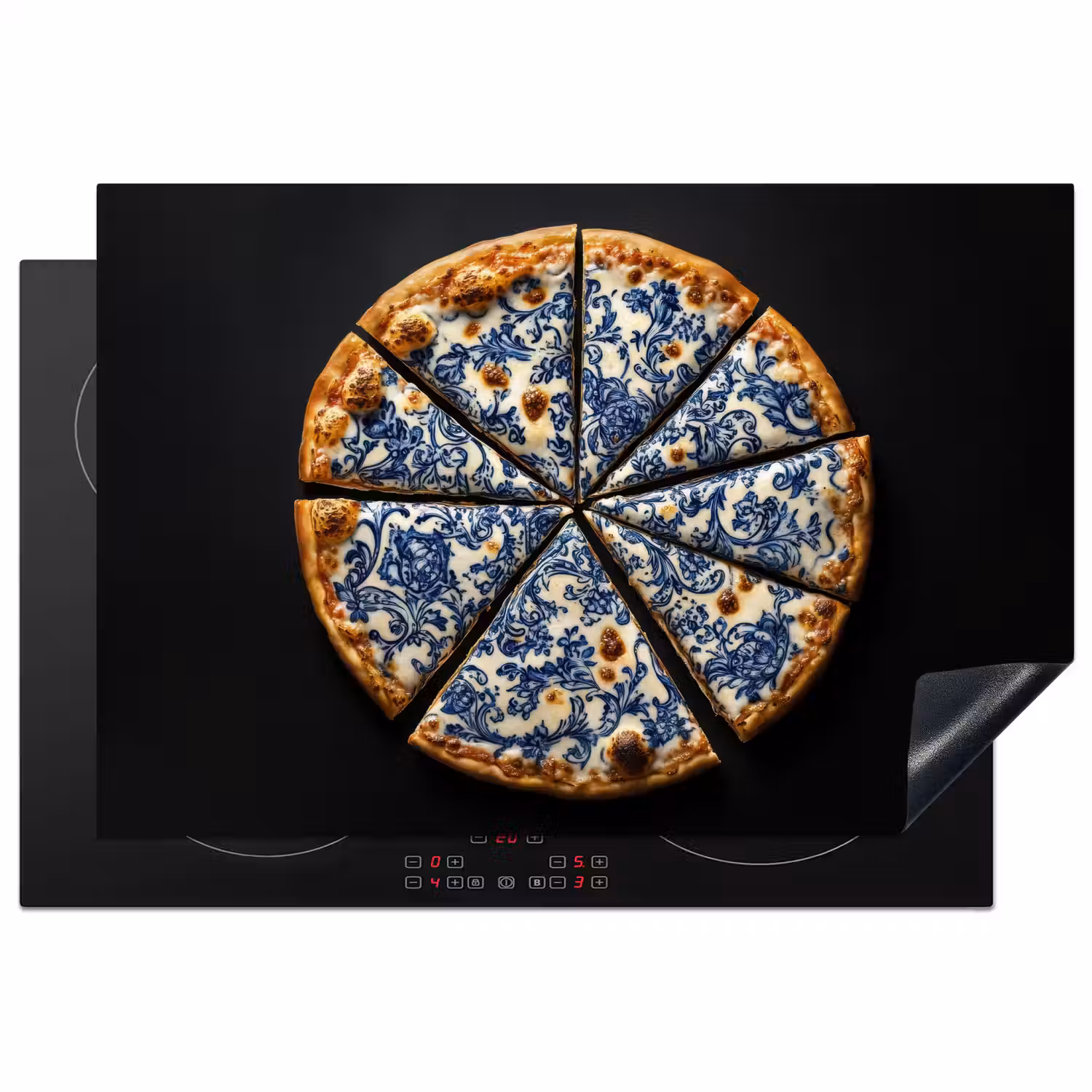 Pizza - Eten - Delftsblauw Inductie beschermer vinyl 3mm klein -3d