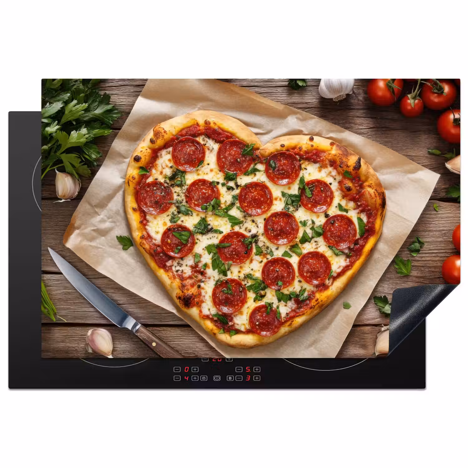 Pizza - Hart - Pepperoni - Tomaat Inductie beschermer vinyl 3mm klein -3d