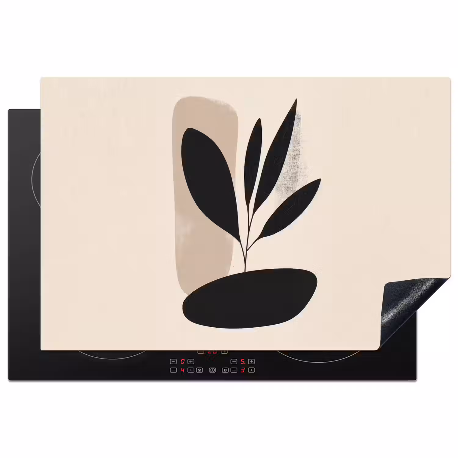 Plant - Beige - Japandi Inductie beschermer vinyl 3mm klein -3d