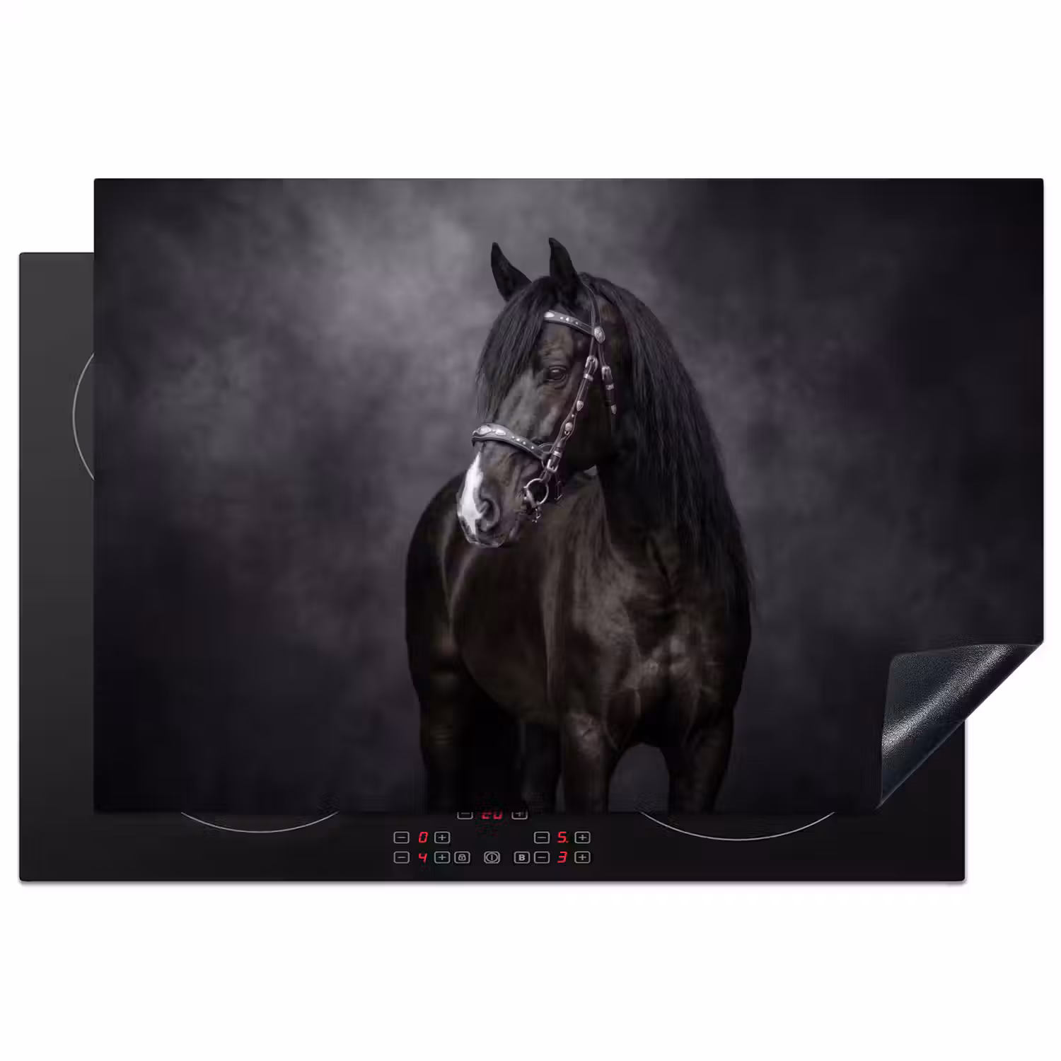 Portret - Paard - Zwart Inductie beschermer vinyl 3mm klein -3d
