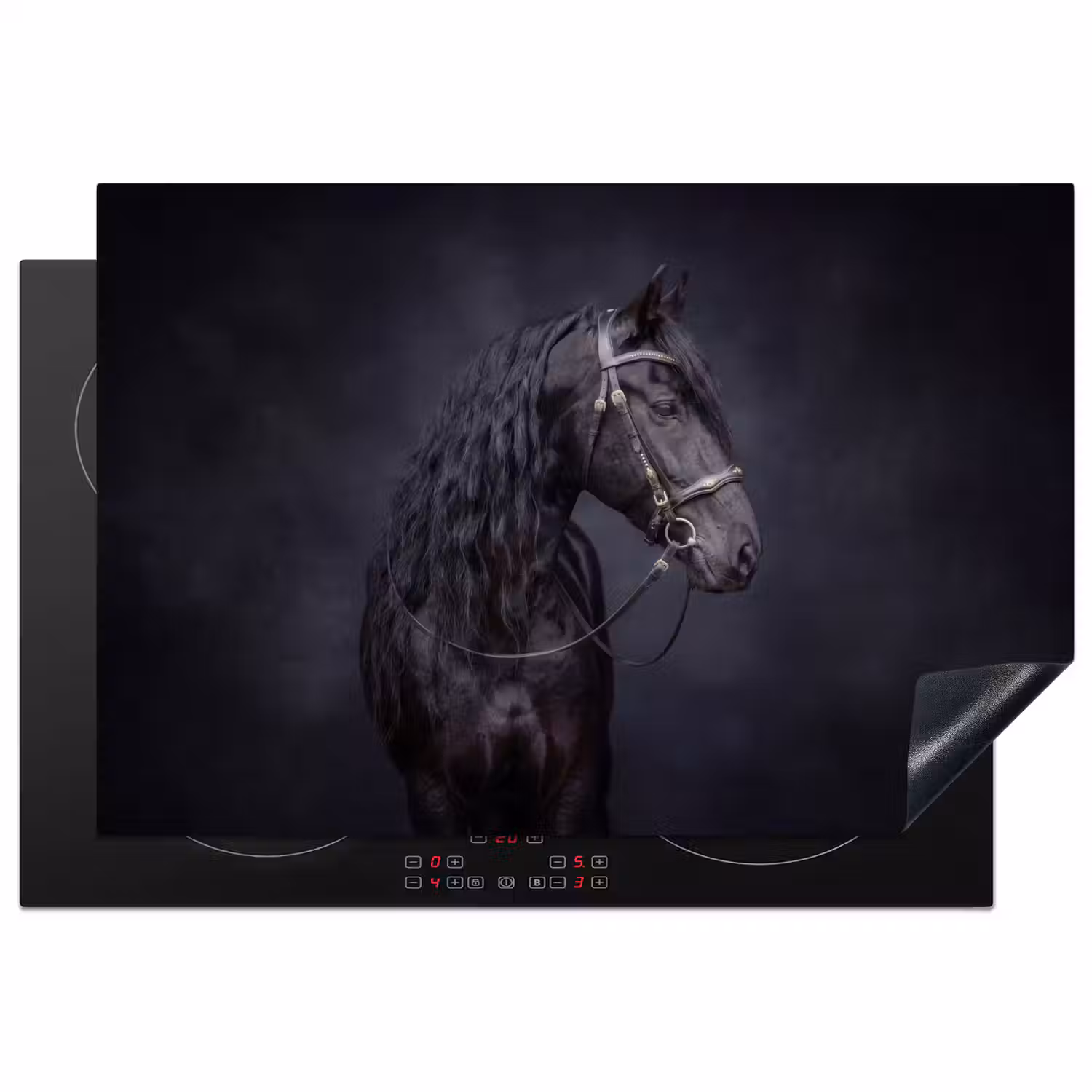 Portret - Paard - Donker Inductie beschermer vinyl 3mm klein -3d