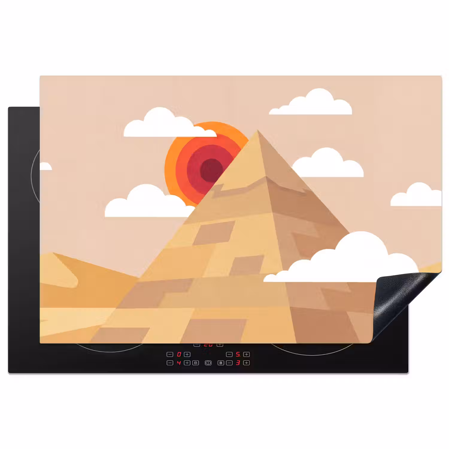 Piramide - Zon - Woestijn - Modern - Oranje Inductie beschermer vinyl 3mm klein -3d