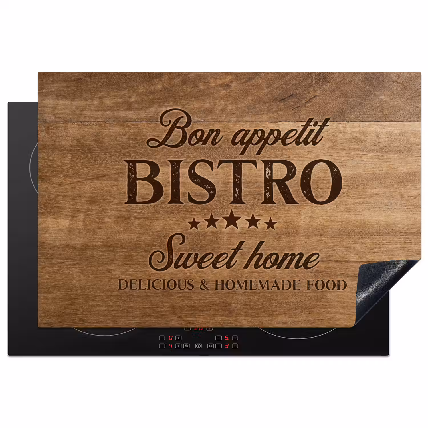 Quote - Bistro - Bon appetit - Sweet home - Houtstructuur Inductie beschermer vinyl 3mm klein -3d