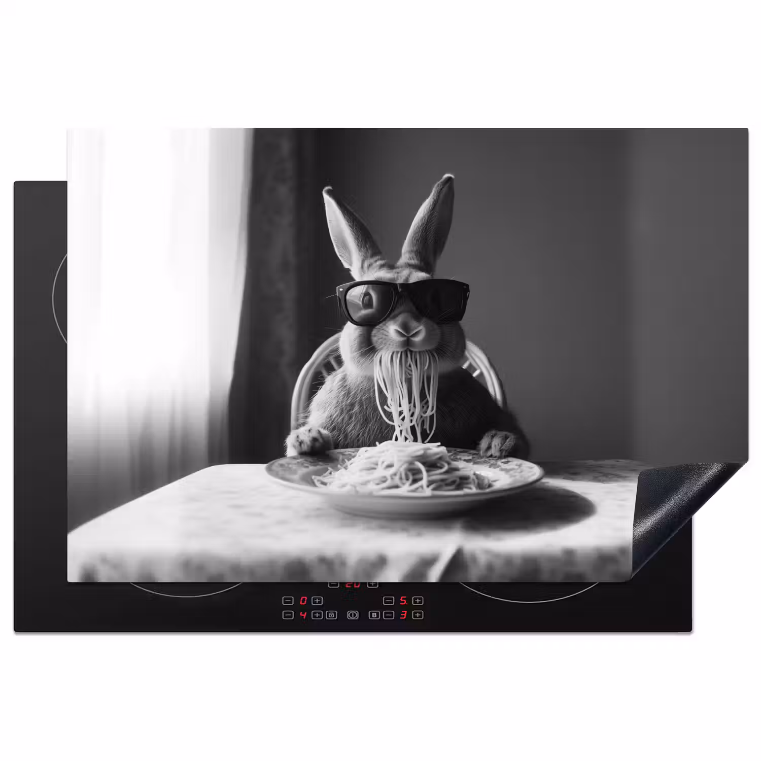 Konijn - Bunny - Zonnebril - Tafelkleed - Pasta - Schattig Inductie beschermer vinyl 3mm klein -3d