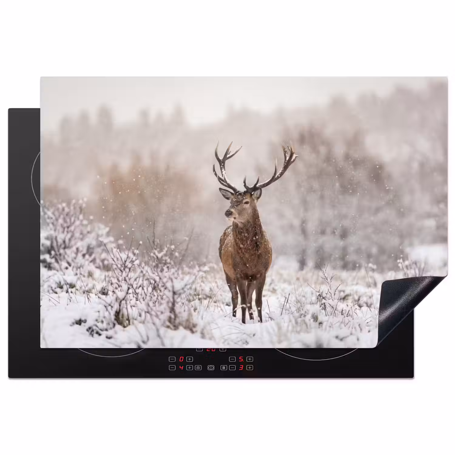 Edelhert - Bos - Sneeuw - Winter - Majestueus Inductie beschermer vinyl 3mm klein -3d