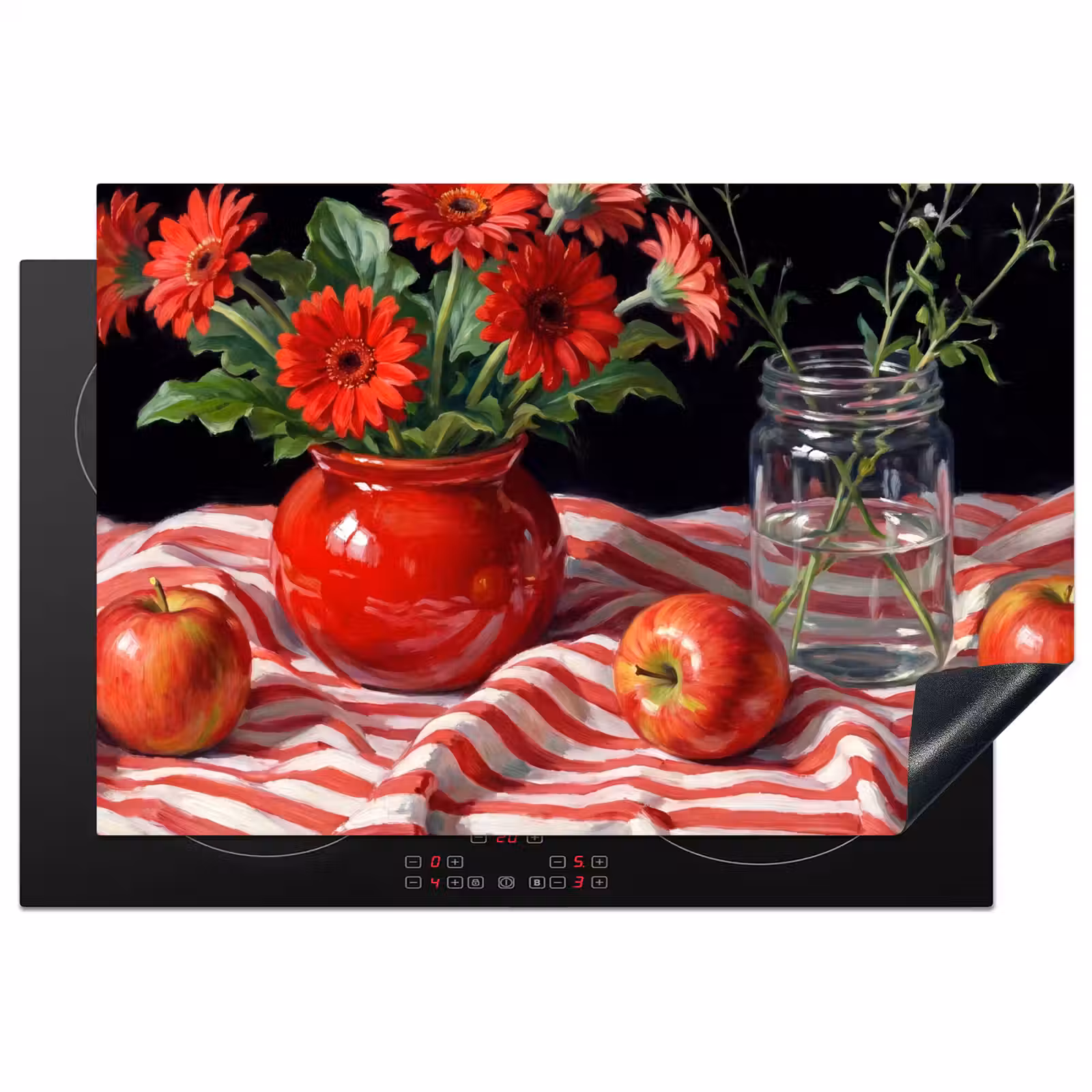 Induction Hob Cover - Red Flowers - Vase - Rode bloemen - Vaas Inductie beschermer vinyl 3mm klein