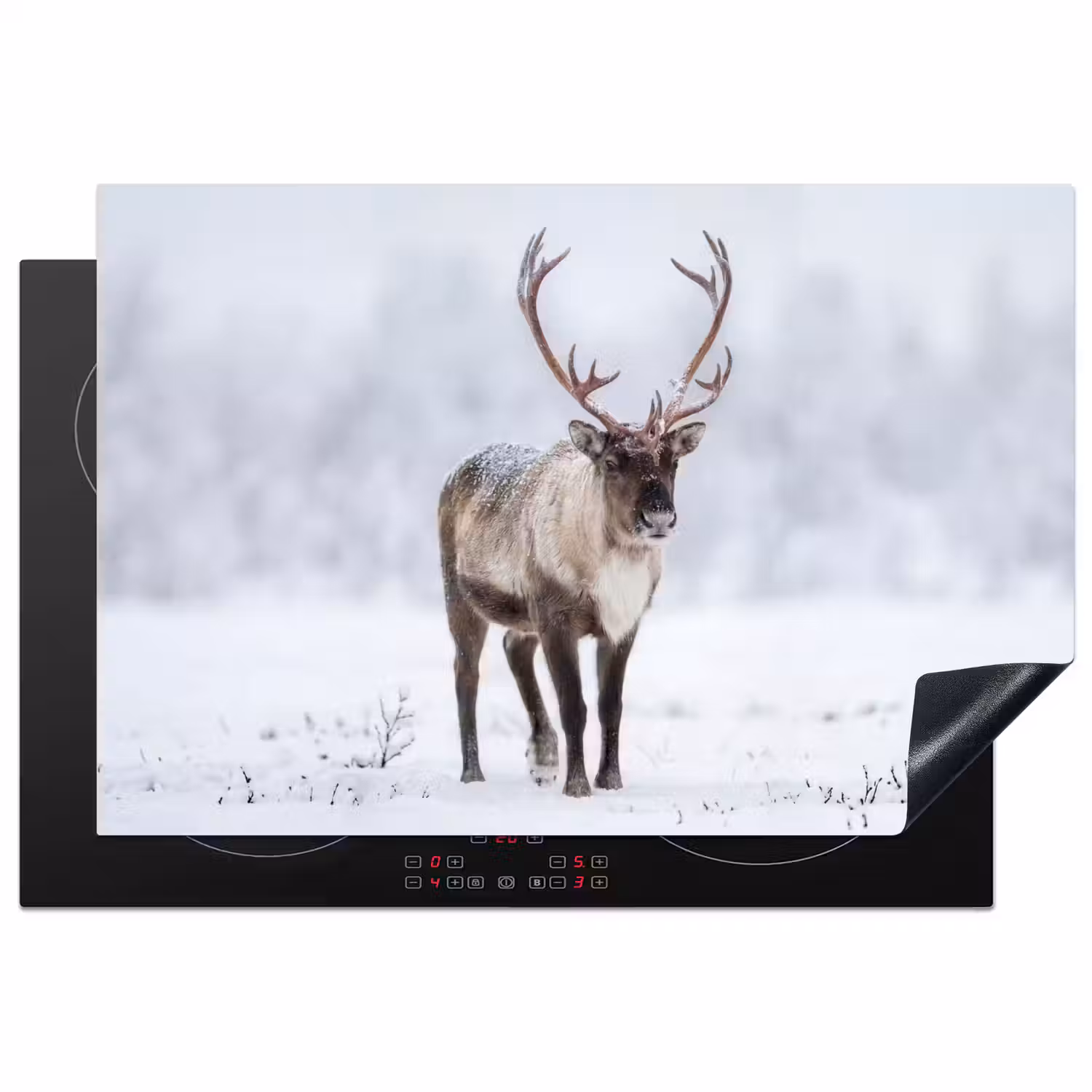 Rendier - Gewei - Toendra - Sneeuw - Wild Inductie beschermer vinyl 3mm klein -3d
