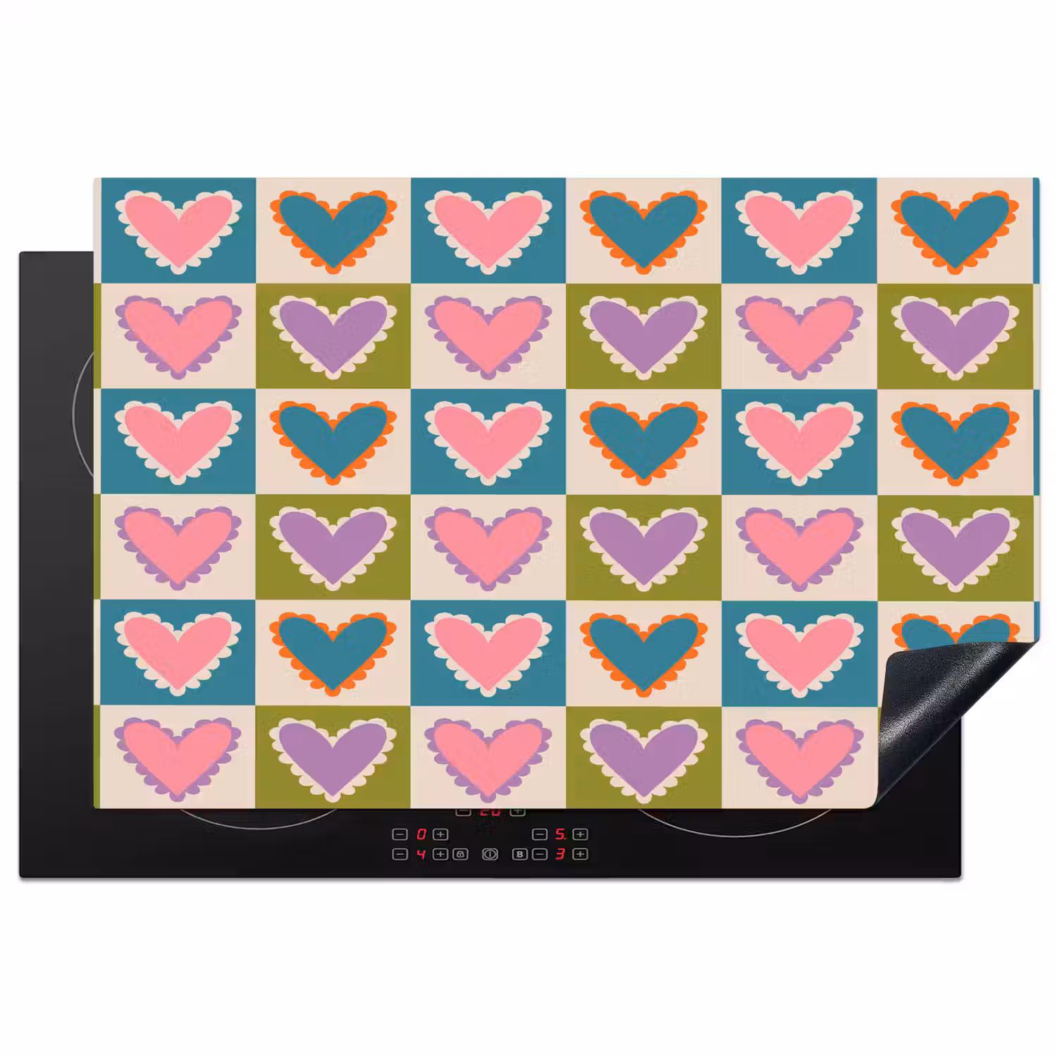 Retro - Kleuren - Patroon - Hartjes Inductie beschermer vinyl 3mm klein 276 -3d