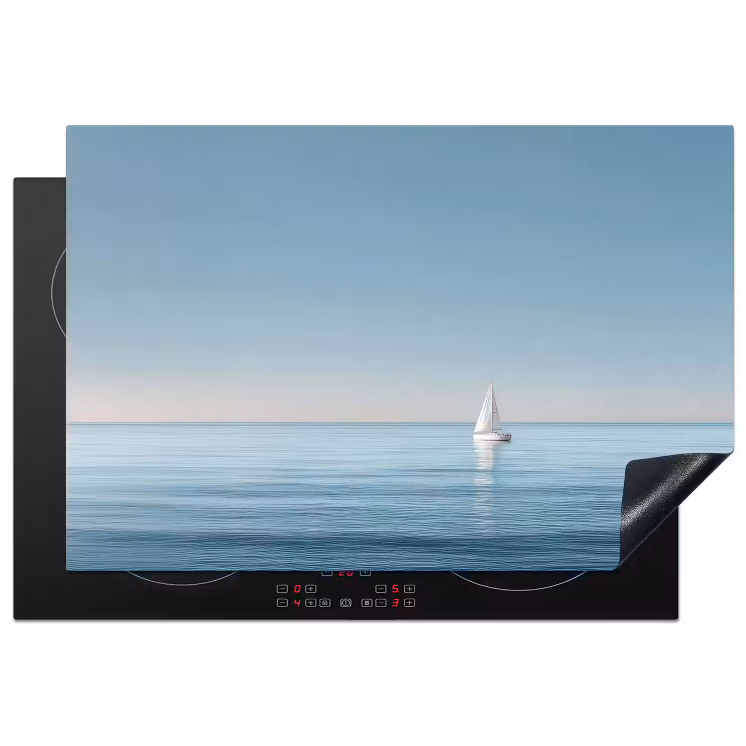 Zeilbootje - Kalme zee - Helderblauwe hemel Inductie beschermer vinyl 3mm klein -3d