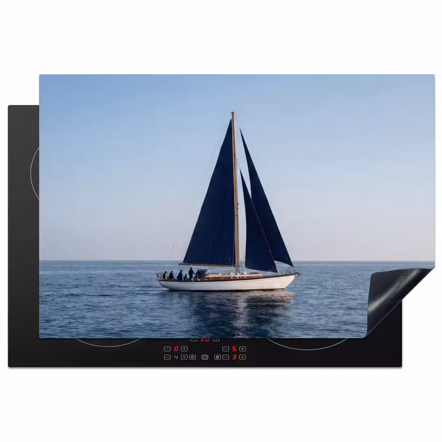 Zeilboot - Zee - Blauw Inductie beschermer vinyl 3mm klein -3d