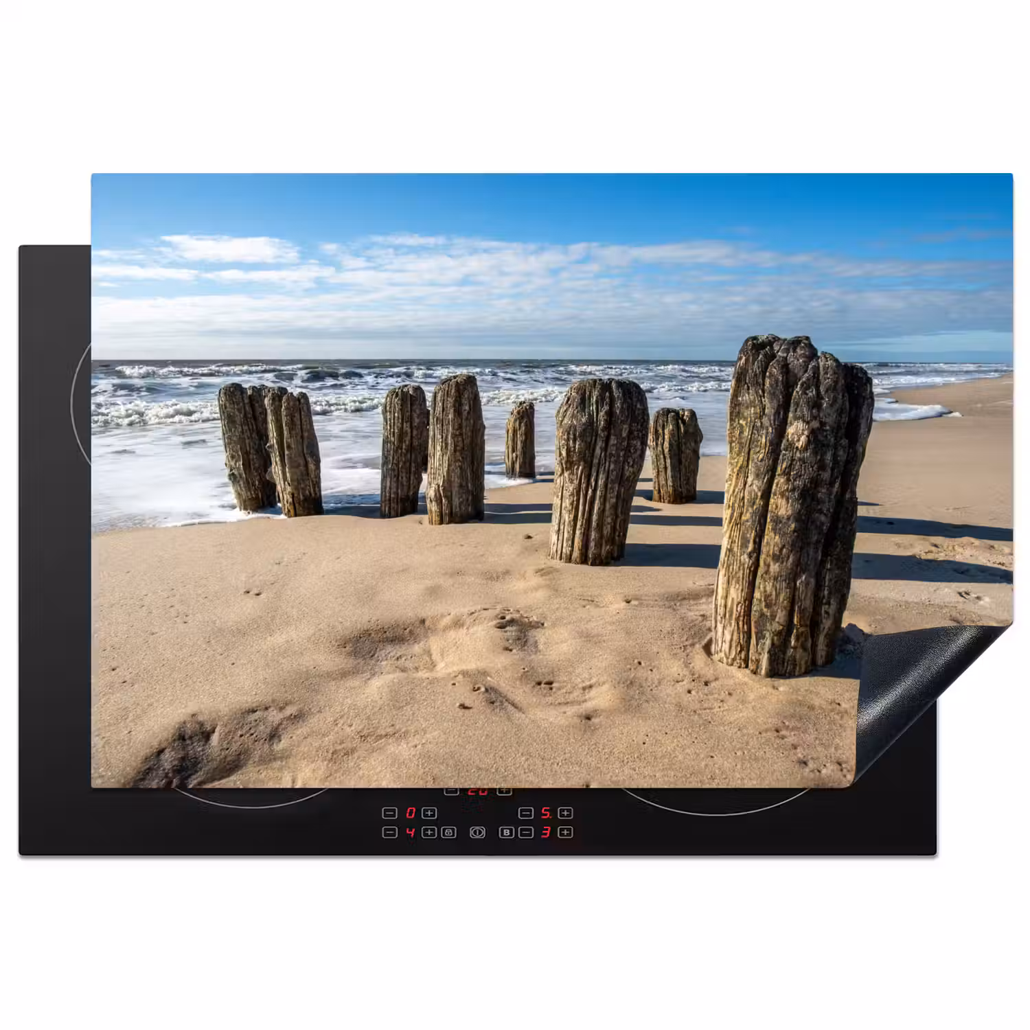 Zand - Strand - Paal - Water - Zomer Inductie beschermer vinyl 3mm klein -3d