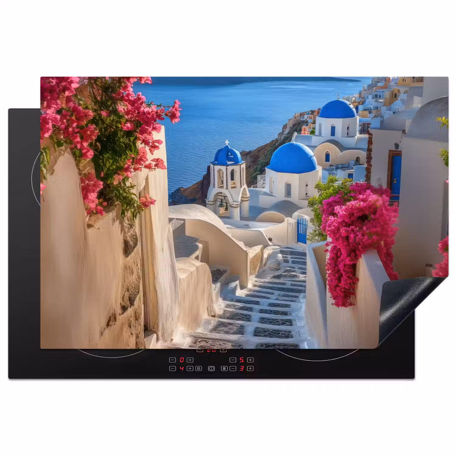 Santorini - Bloemen - Griekenland Inductie beschermer vinyl 3mm klein -3d
