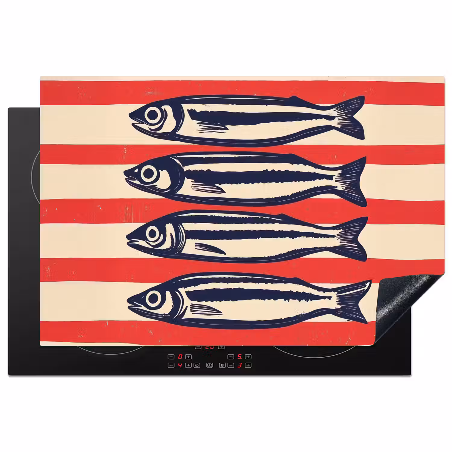 Sardines - Rood en beige strepen Inductie beschermer vinyl 3mm klein -3d