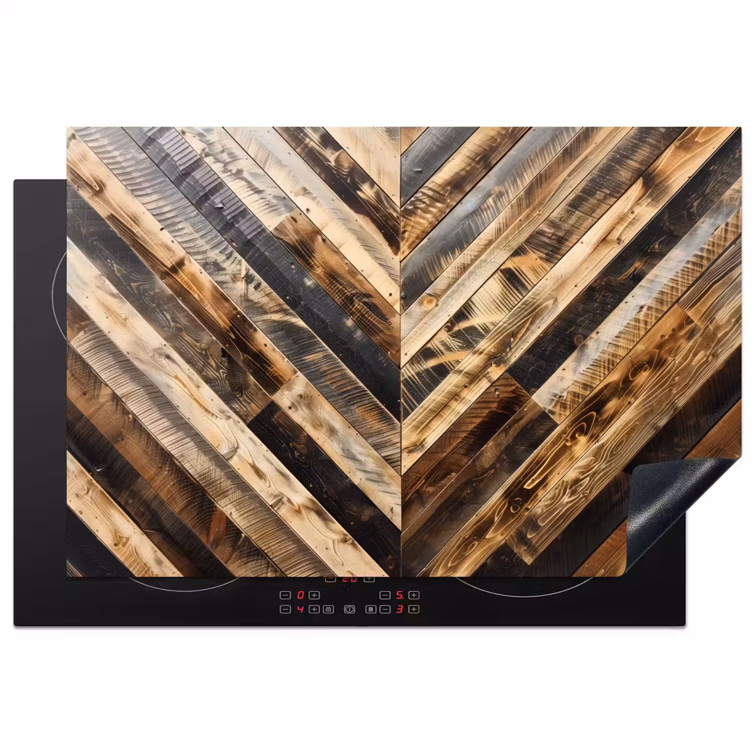 Geschroeid Hout in Visgraat Inductie beschermer vinyl 3mm klein -3d