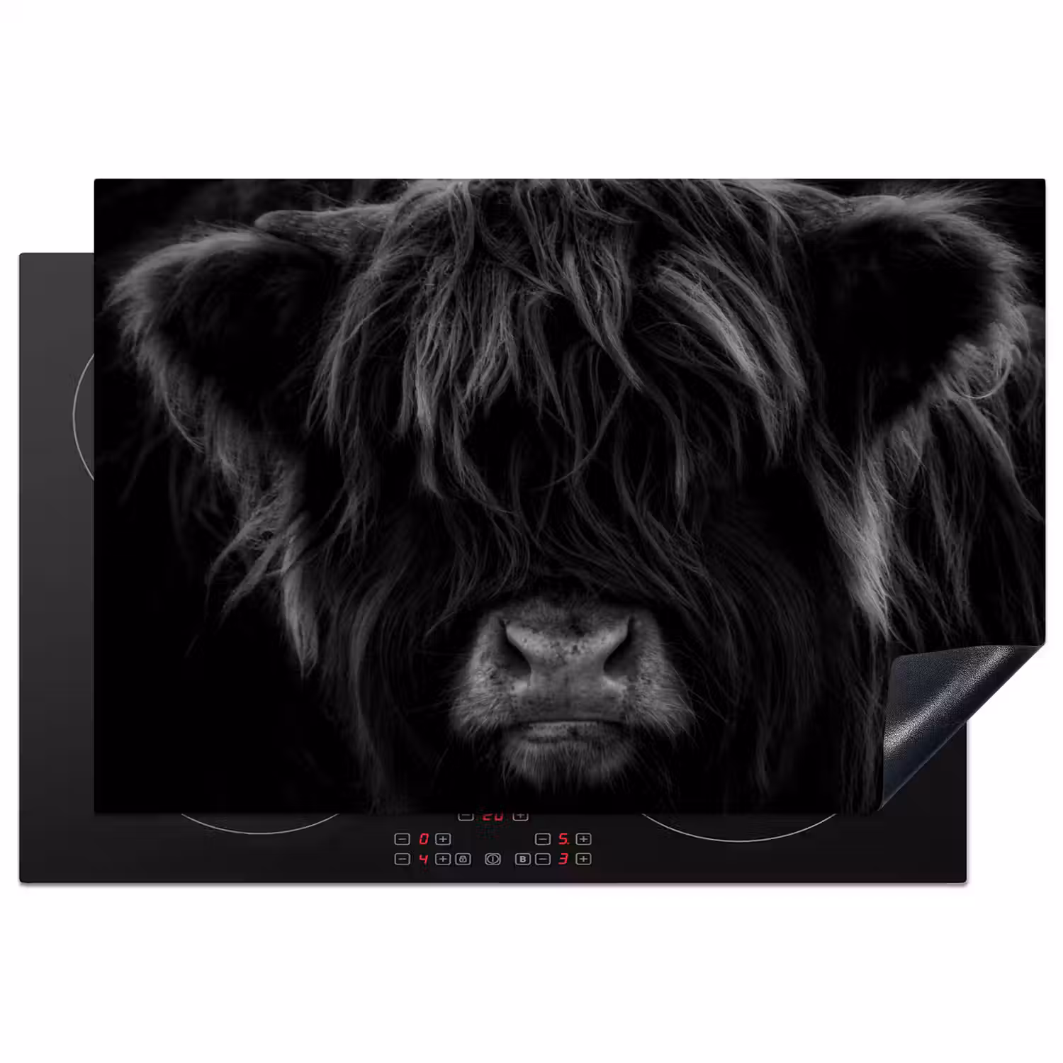 Schotse hooglander - Koe - Zwart - Wit - Dieren Inductie beschermer vinyl 3mm klein -3d