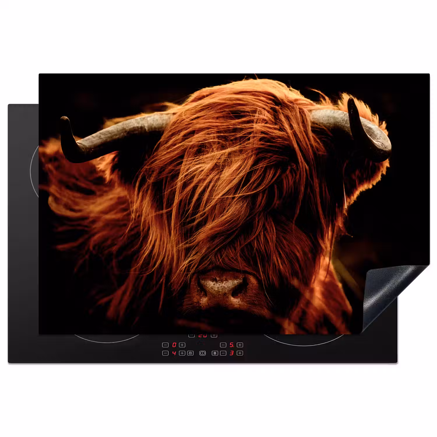Schotse hooglander - Koe - Hoorns - Portret - Dieren Inductie beschermer vinyl 3mm klein -3d