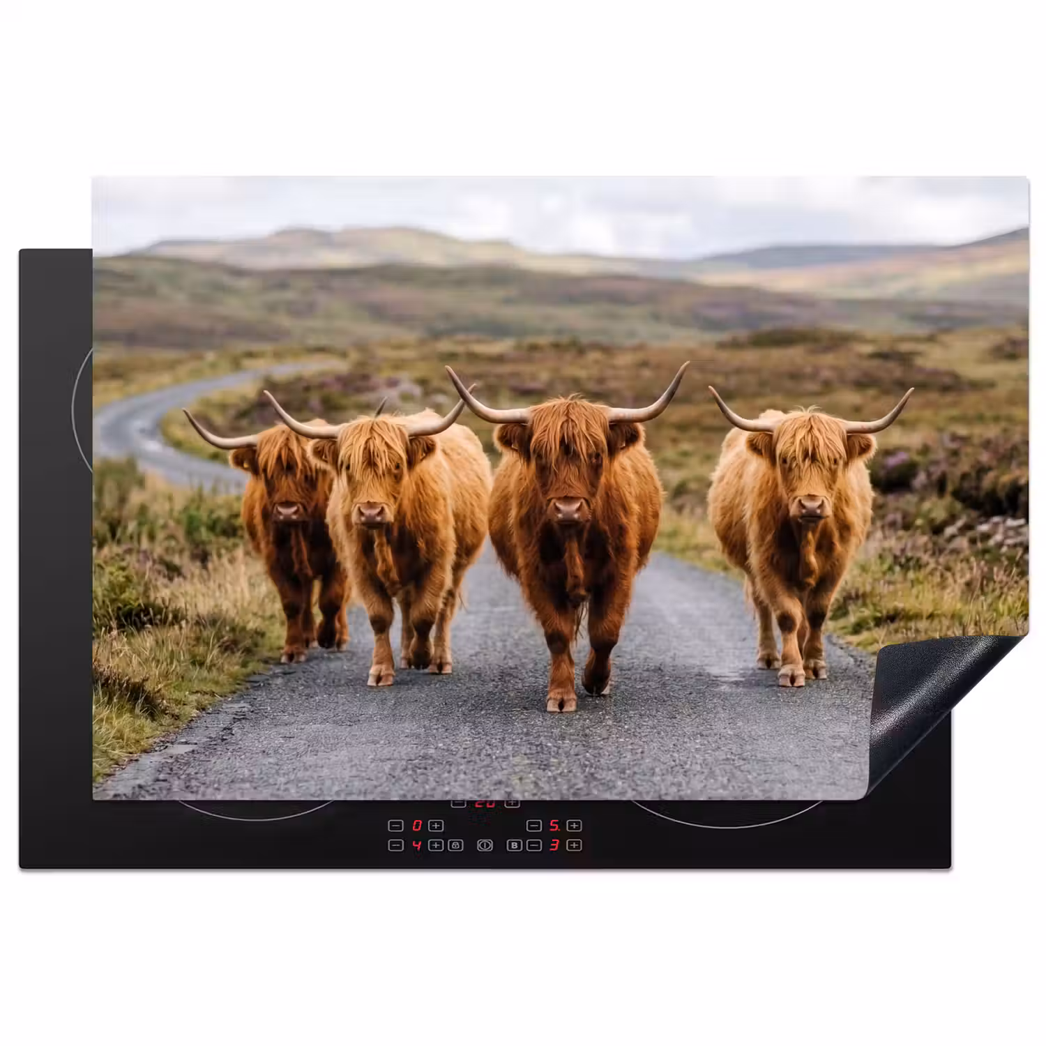 Schotse Hooglanders - Weg - Landschap - Kudde Inductie beschermer vinyl 3mm klein -3d