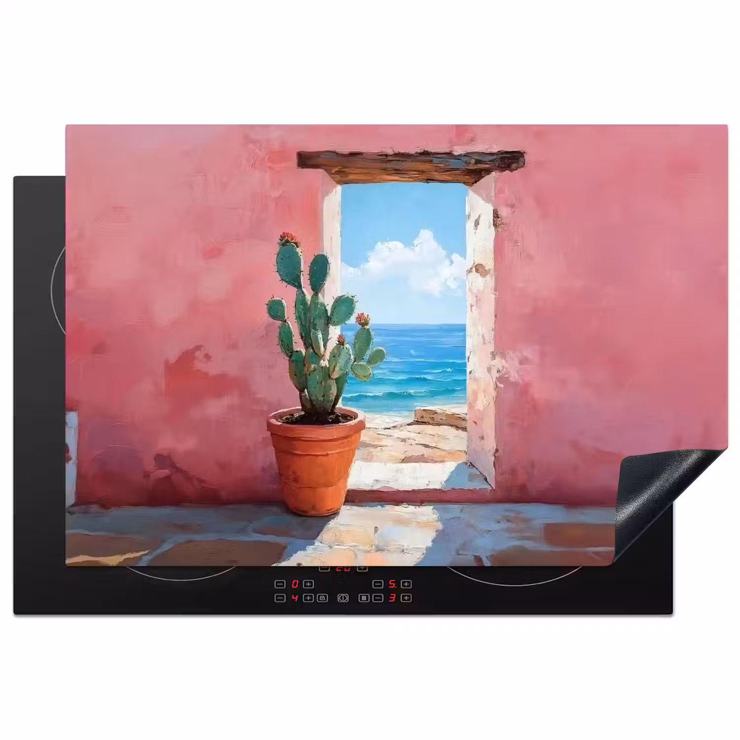 Zee - Roze - Cactus Inductie beschermer vinyl 3mm klein -3d