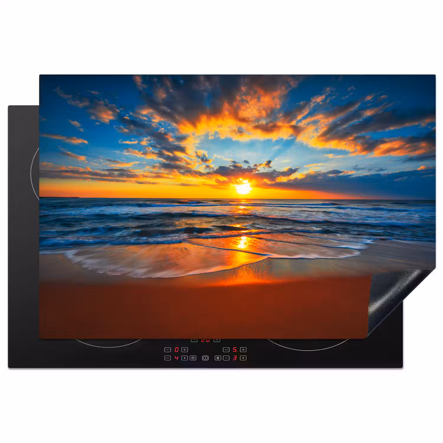 Zee - Zonsondergang - Strand - Wolken - Oranje Inductie beschermer vinyl 3mm klein -3d