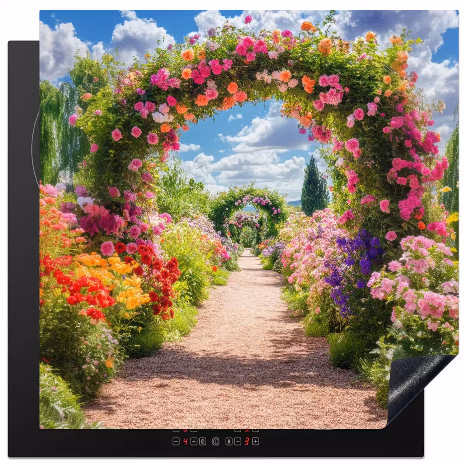 Doorkijk - Bloemen - Kleurrijk - Natuur Inductie beschermer vinyl 3mm middel -3d